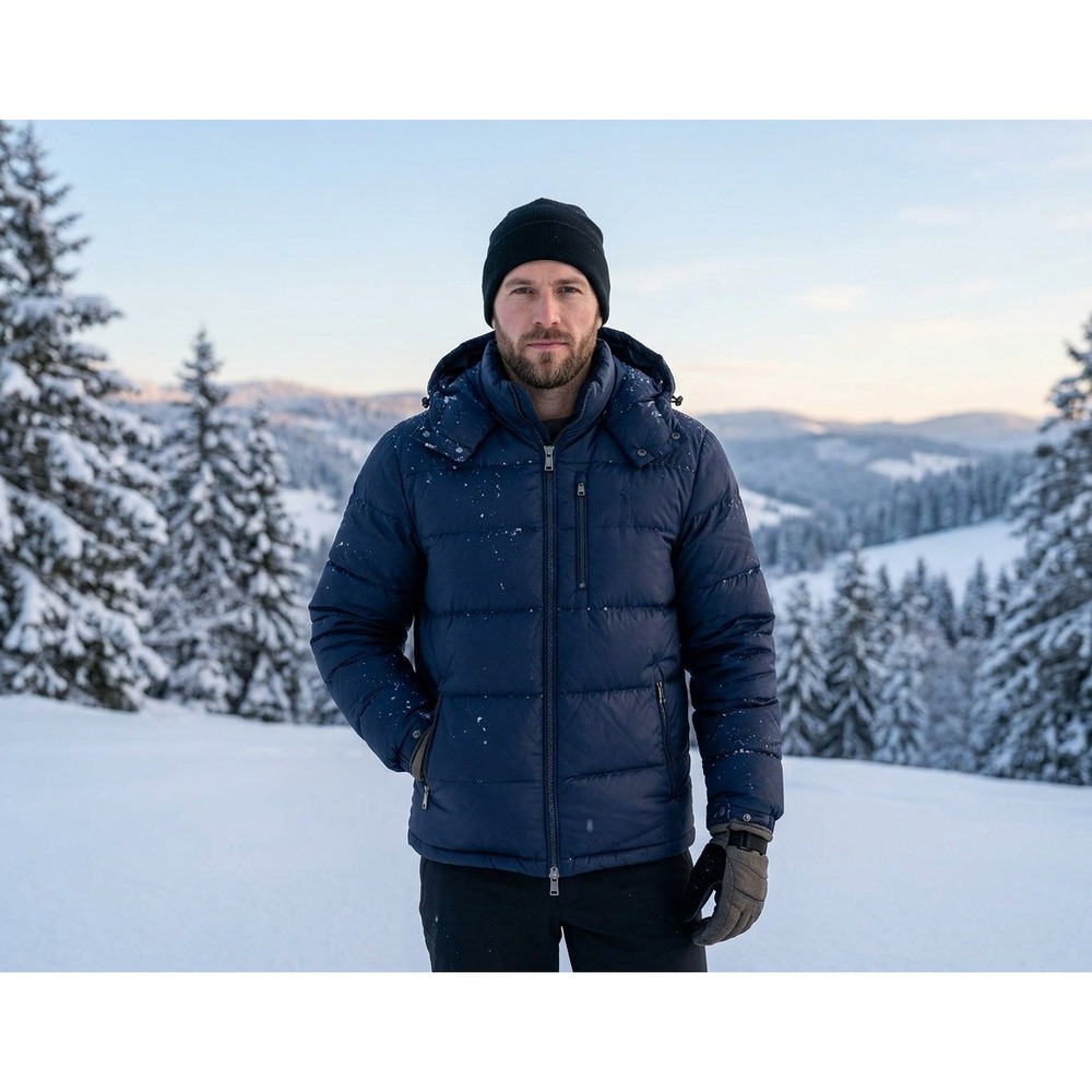 Polo Ralph Lauren Puffer Jacket Mens L Navy Blue Hooded Quilted Down Coat 2431